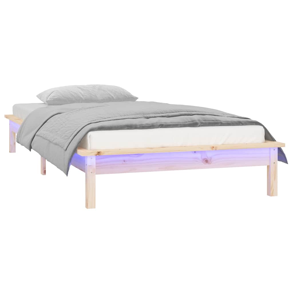 Vidaxl bedframe led massief hout 90x200 cm
