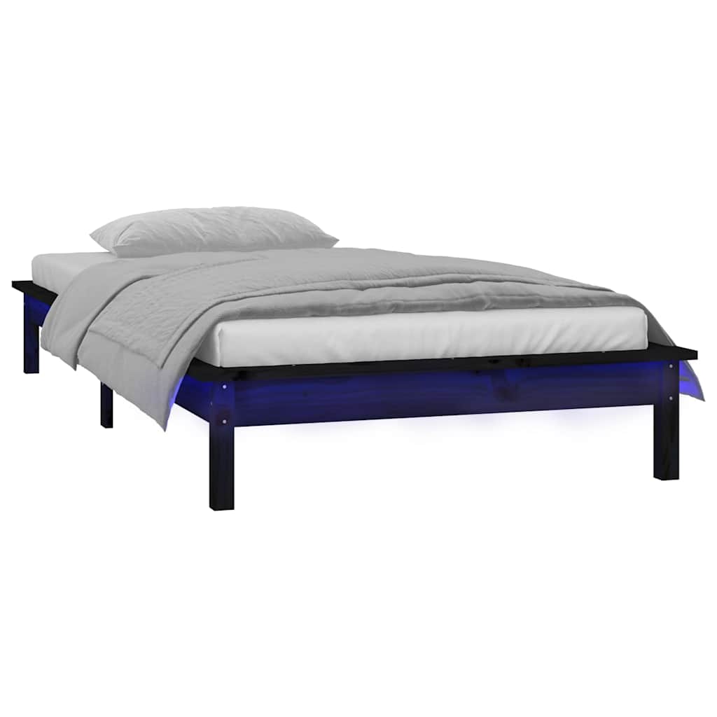 Vidaxl bedframe led massief hout zwart 90x200 cm