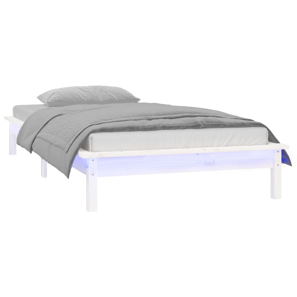 Vidaxl bedframe led massief hout wit 100x200 cm