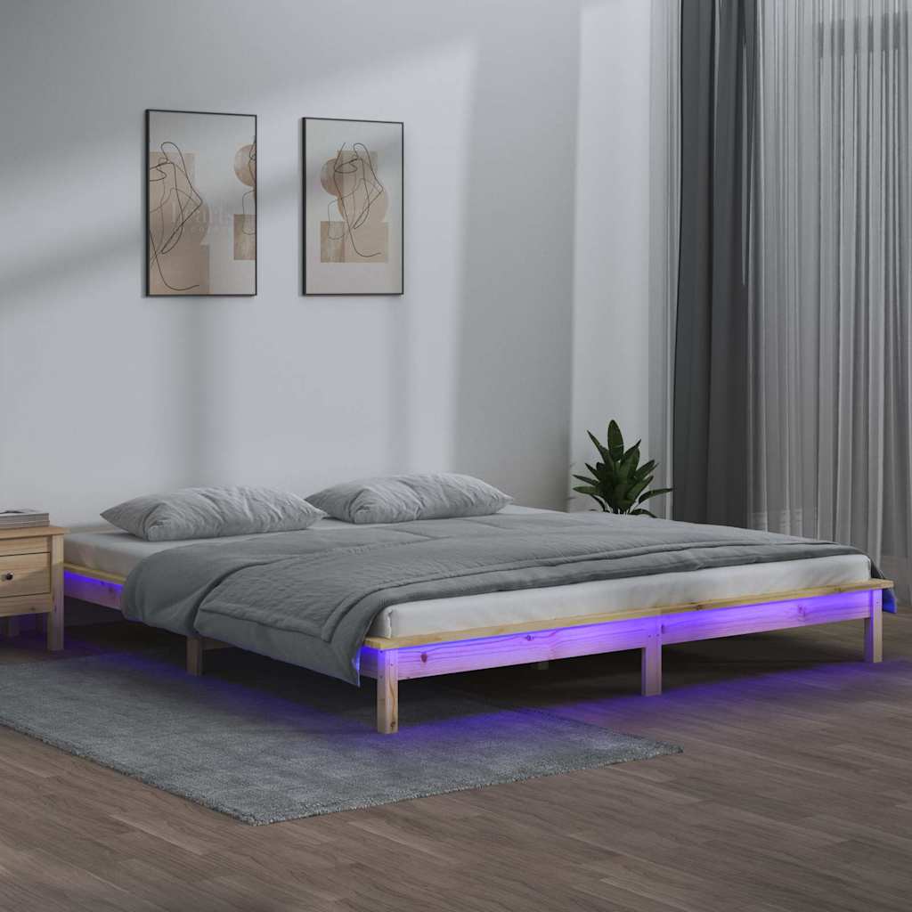 Vidaxl bedframe led massief hout 120x200 cm