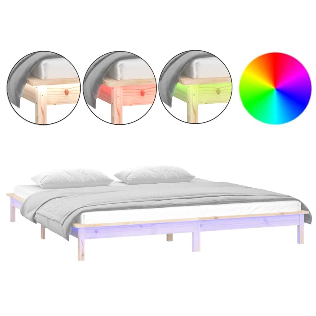 Vidaxl bedframe led massief hout 140x200 cm