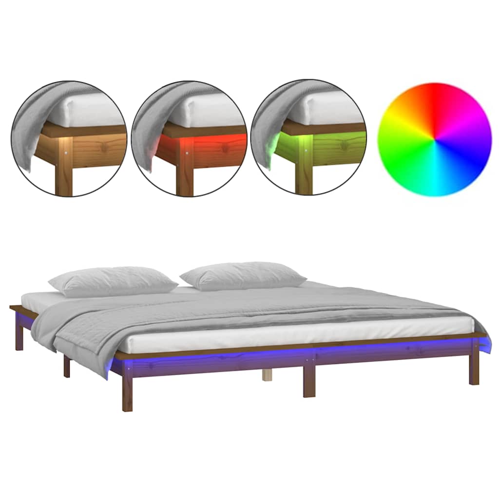 Vidaxl bedframe led massief hout honingbruin 140x200 cm