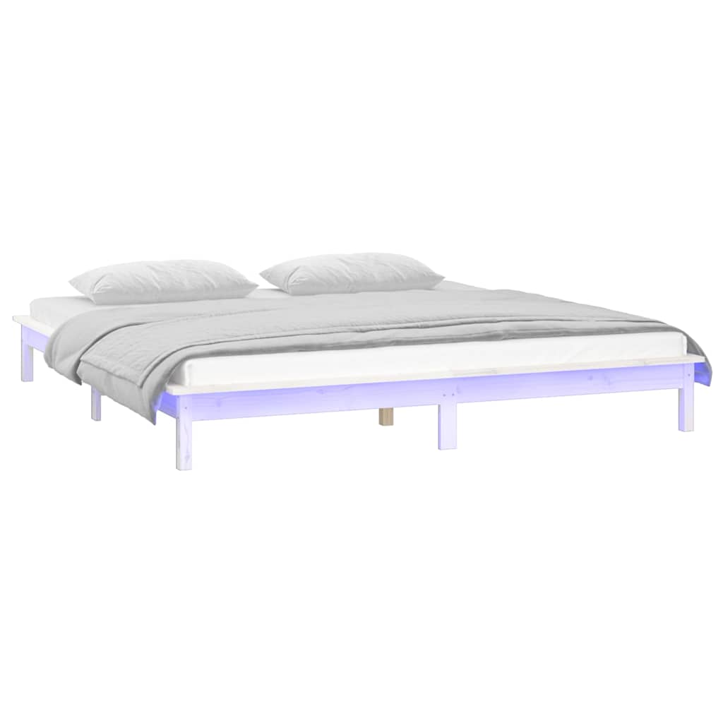 Vidaxl bedframe led massief hout wit 180x200 cm