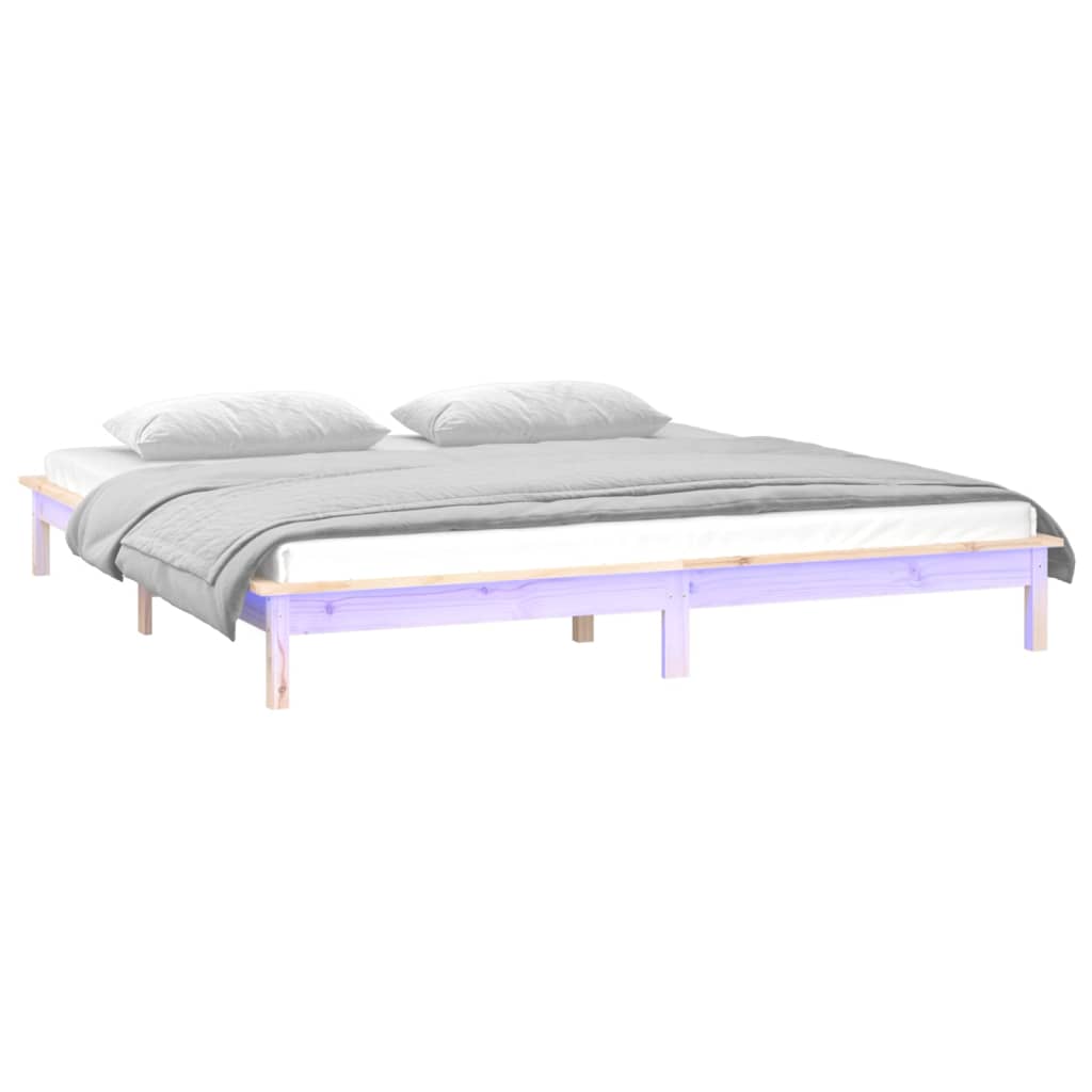 Vidaxl bedframe led massief hout 200x200 cm