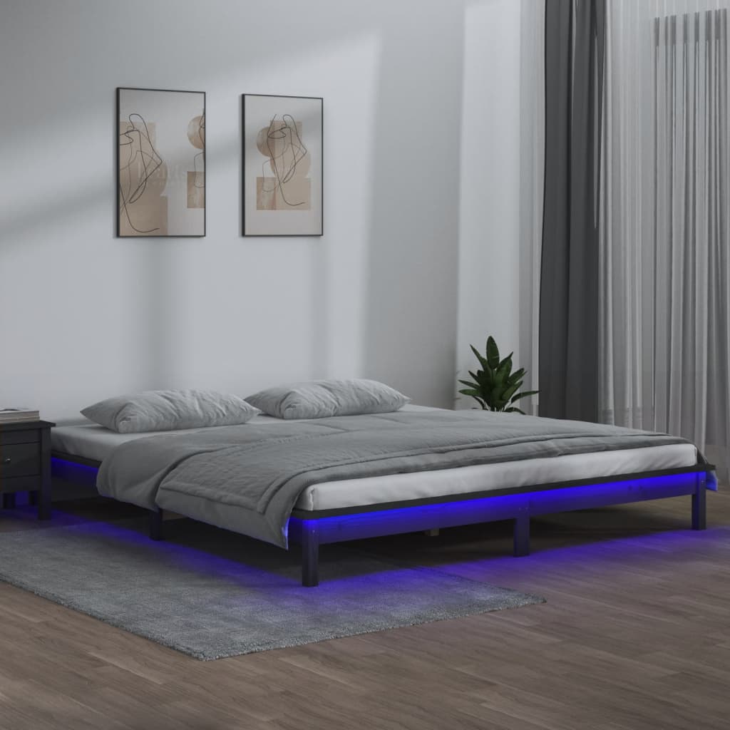 Vidaxl bedframe led massief hout grijs 200x200 cm