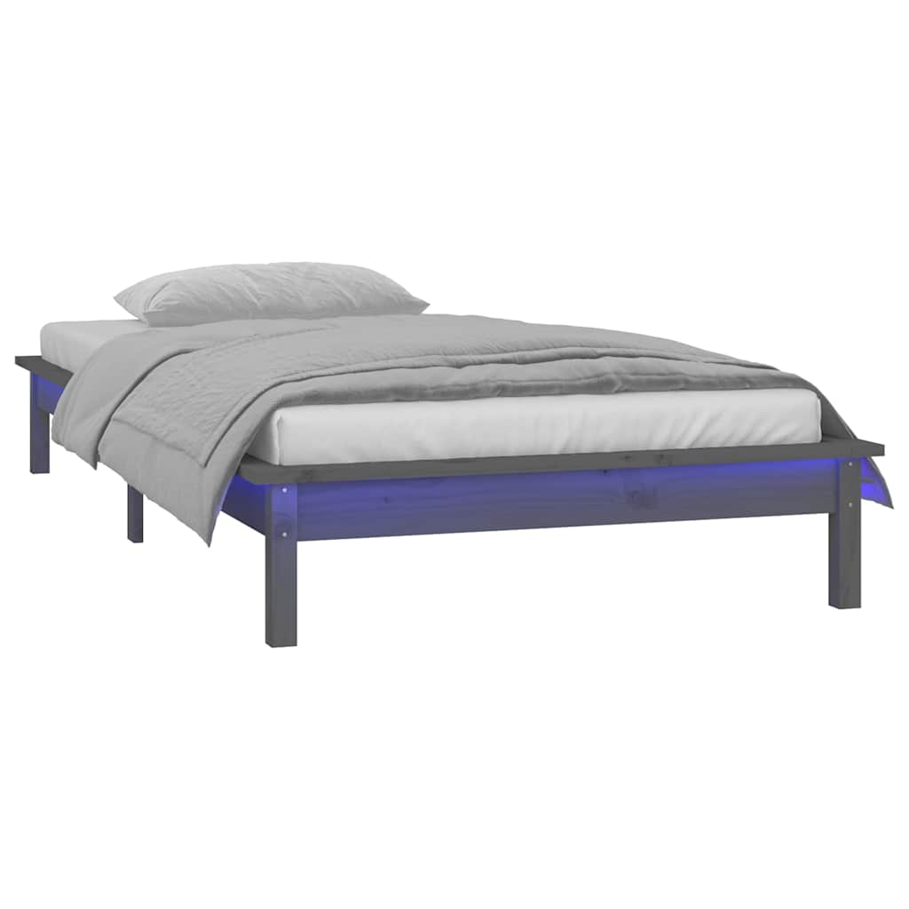 Vidaxl bedframe led massief hout grijs 75x190 cm 2ft6