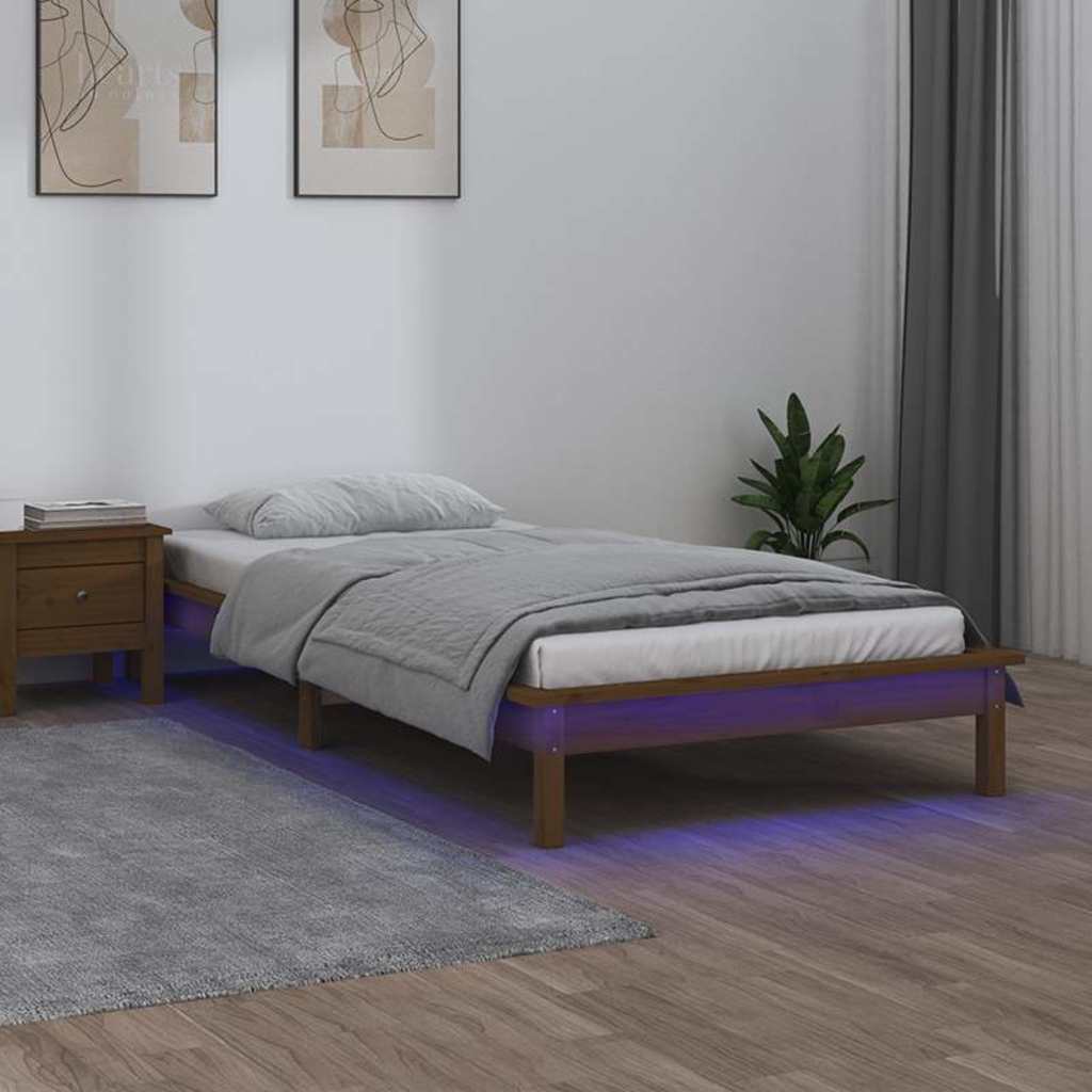 Vidaxl bedframe led massief hout honingbruin 75x190 cm