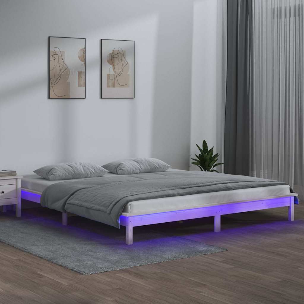 Vidaxl bedframe led massief hout wit 120x190 cm