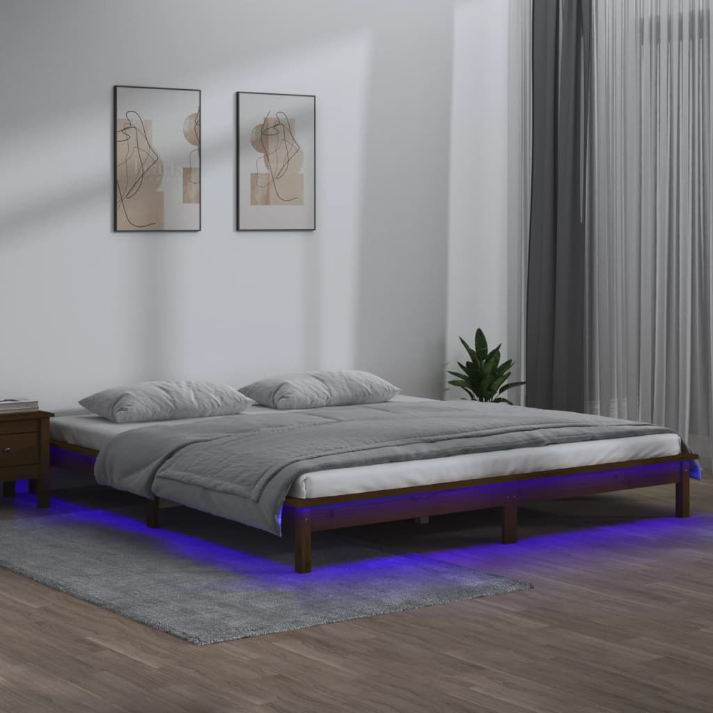 Vidaxl bedframe led massief hout honingbruin 140x190 cm