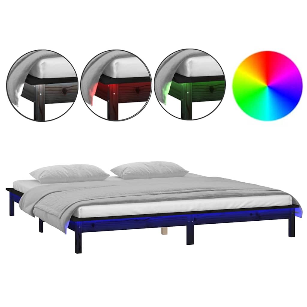 Vidaxl bedframe led massief hout zwart 140x190 cm
