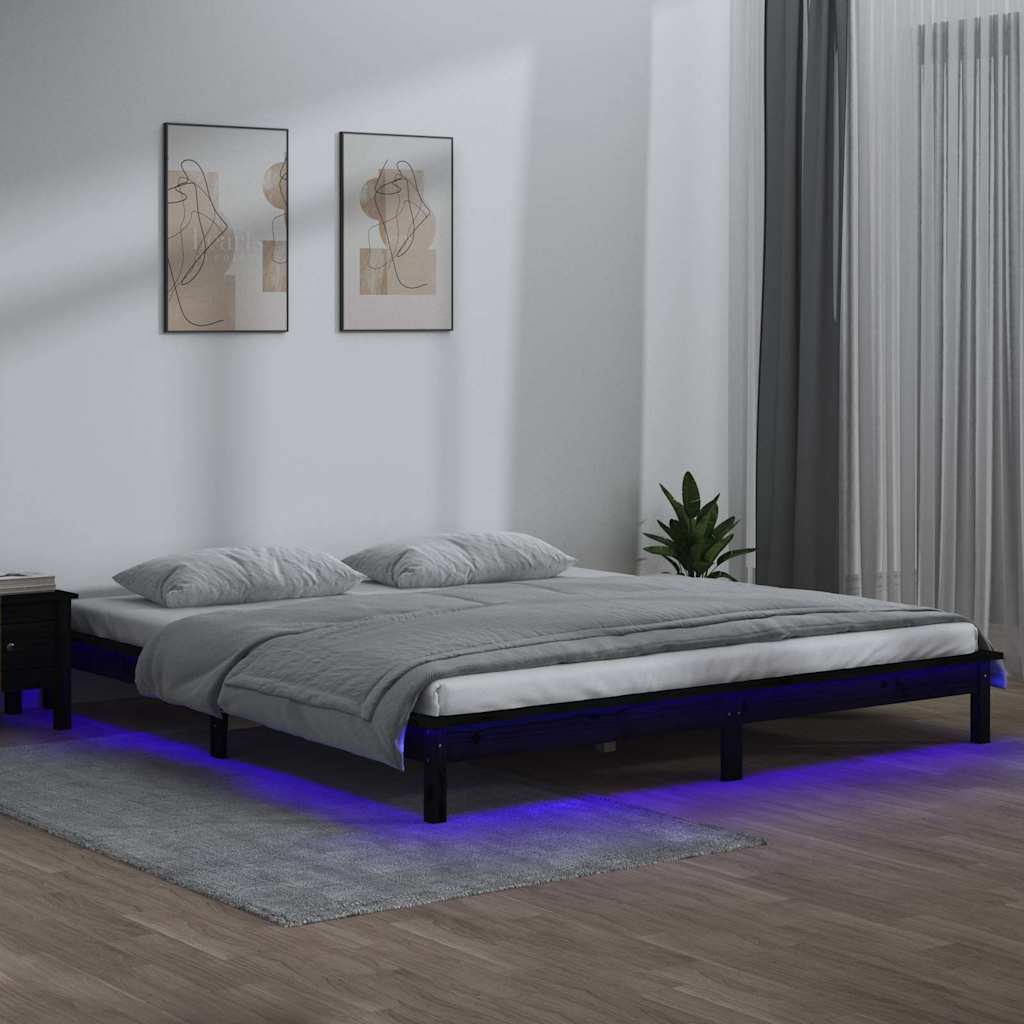 Vidaxl bedframe led massief hout zwart 140x190 cm