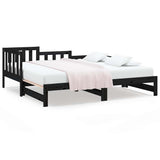 Vidaxl slaapbank uitschuifbaar 2x(80x200) cm massief grenenhout zwart
