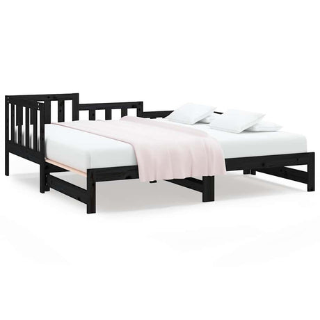 Vidaxl slaapbank uitschuifbaar 2x(80x200) cm massief grenenhout zwart