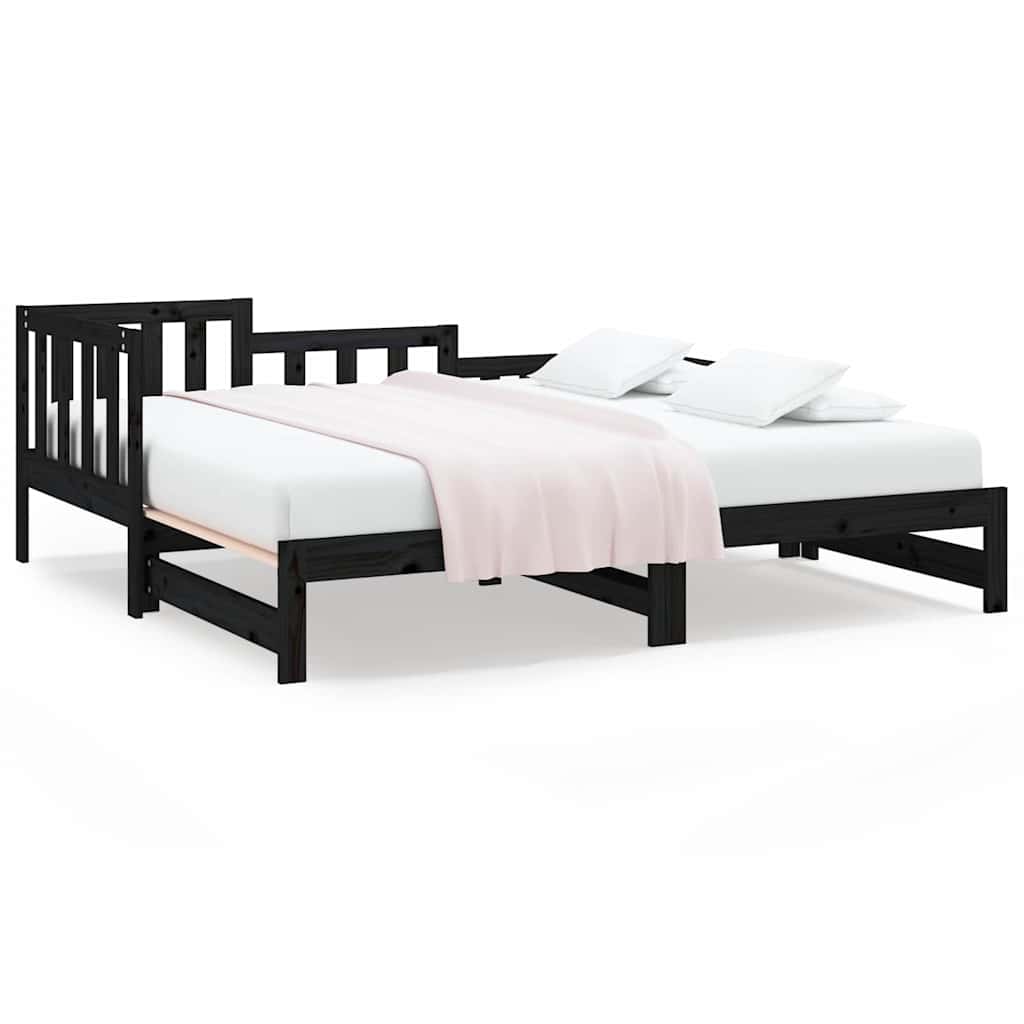 Vidaxl slaapbank uitschuifbaar massief grenenhout zwart 2x(90x190) cm