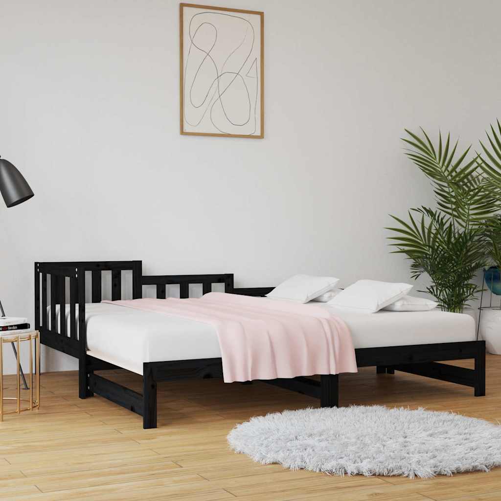 Vidaxl slaapbank uitschuifbaar massief grenenhout zwart 2x(90x190) cm