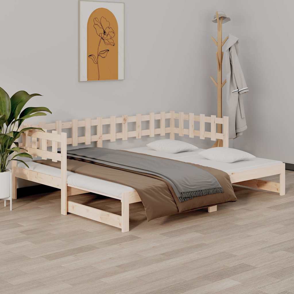 Vidaxl slaapbank uitschuifbaar 2x(80x200) cm massief grenenhout