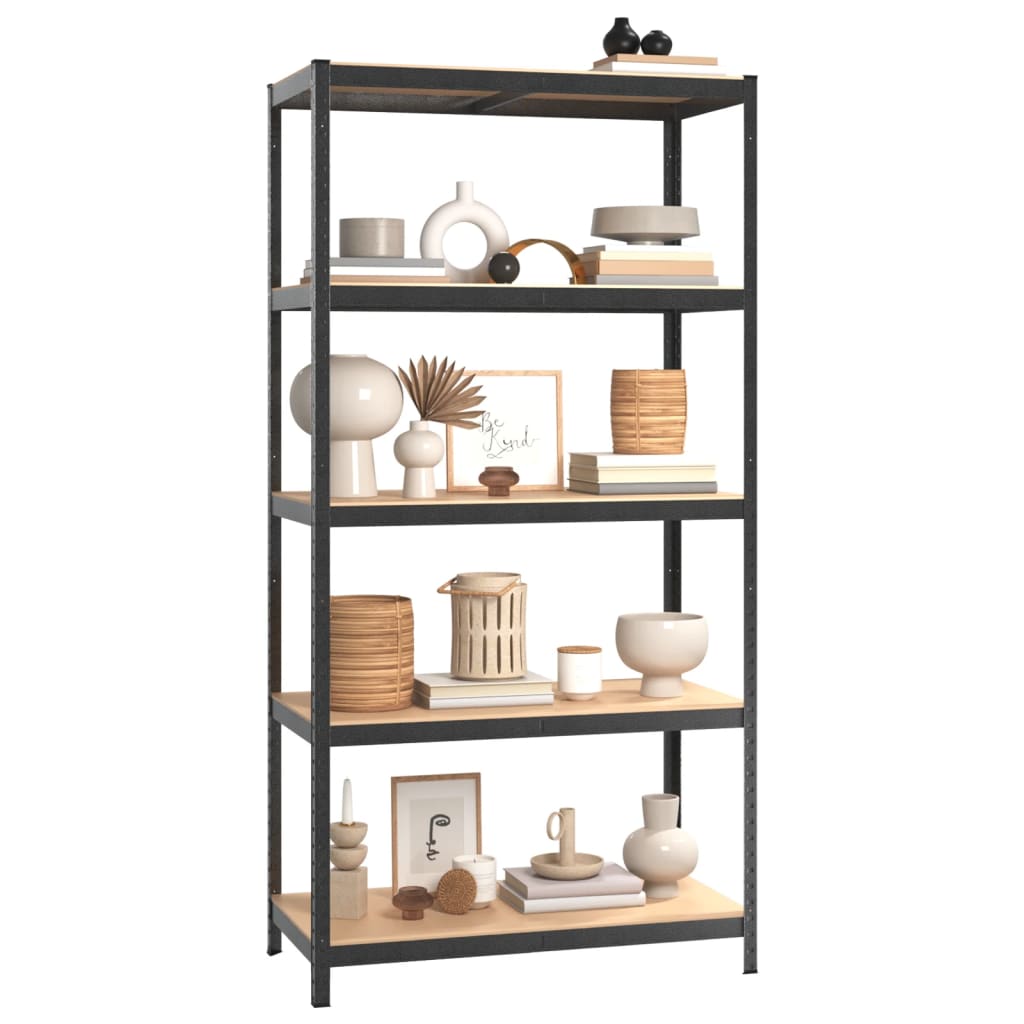 Vidaxl Storage Rack Acero de 5 capas y gris de madera procesada