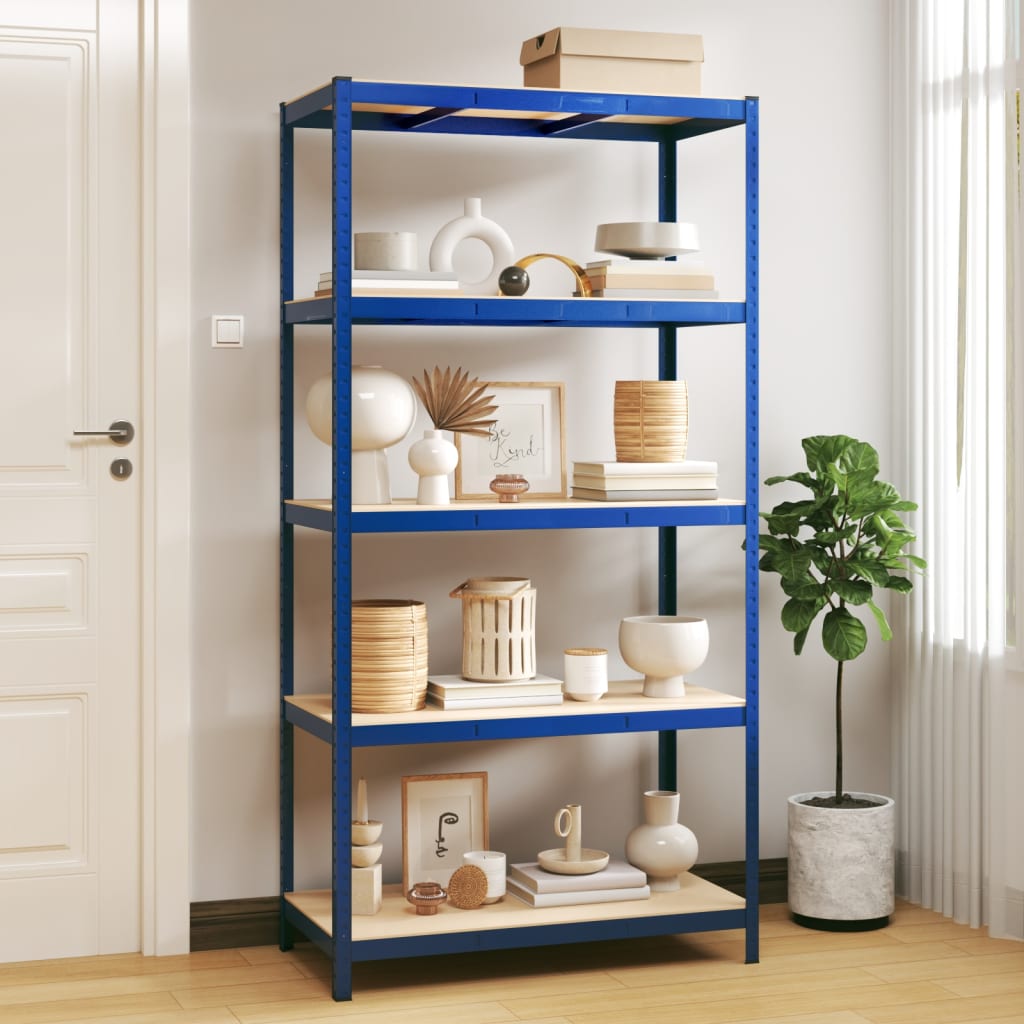 Vidaxl storage rack 5-layer steel and processed wood blue