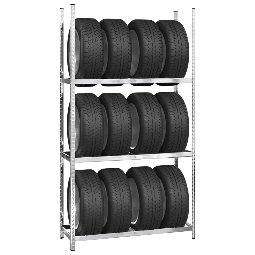 Vidaxl Tire Racks 3-lags 2 stk 110x40x200 cm stål sølvfarget