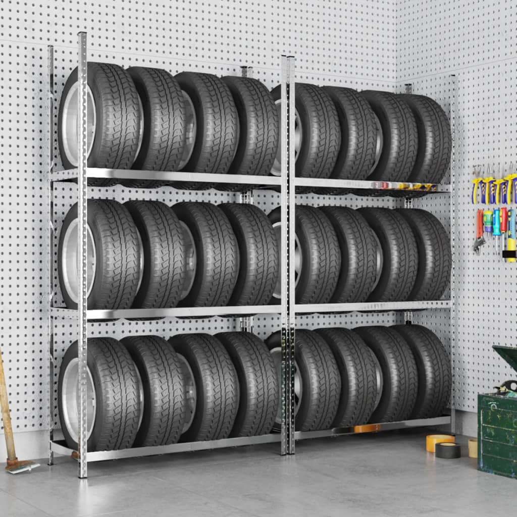 Vidaxl Tire Racks 3-lags 2 stk 110x40x200 cm stål sølvfarget