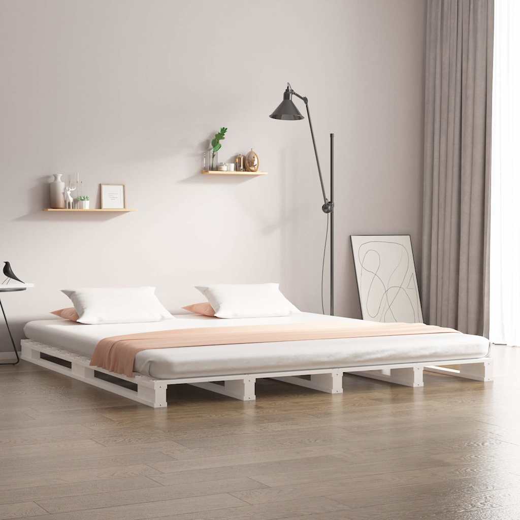 Vidaxl palletbed massief grenenhout wit 200x200 cm