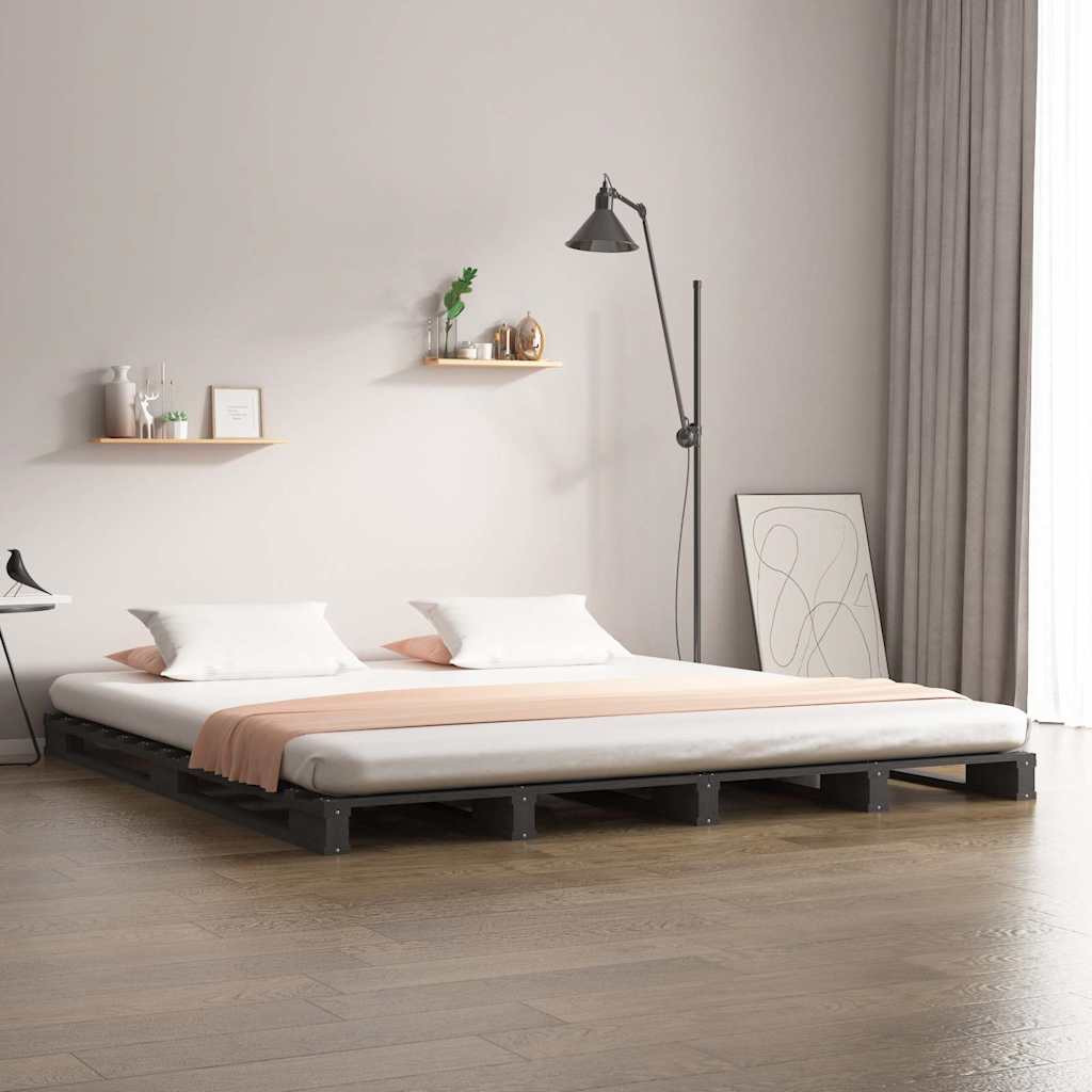 Vidaxl palletbed massief grenenhout grijs 120x190 cm