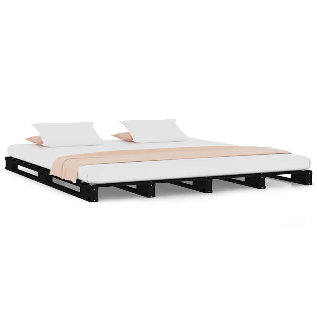 Vidaxl palletbed massief grenenhout zwart 140x190 cm
