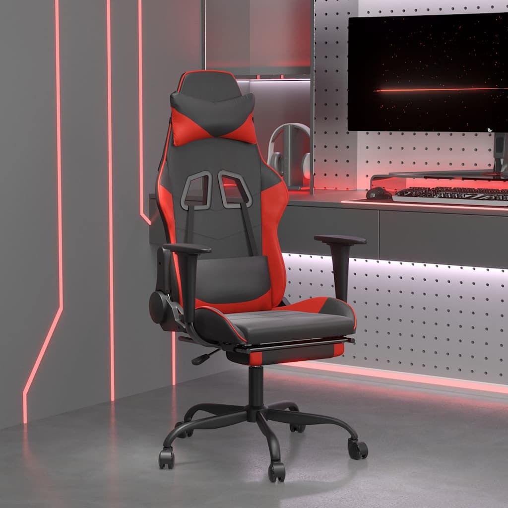 Vidaxl massage gamestoel met voetensteun kunstleer zwart en rood