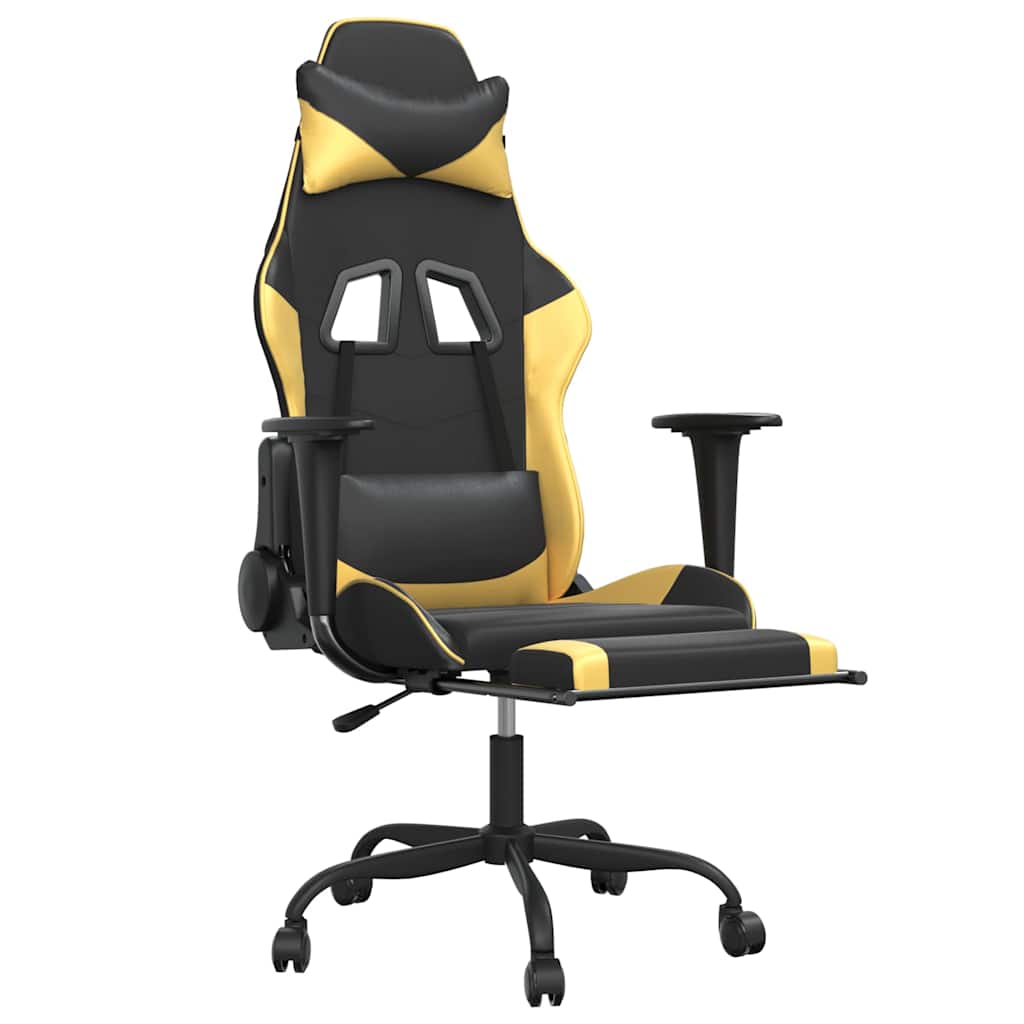 Vidaxl massage gamestoel met voetensteun kunstleer zwart goudkleurig