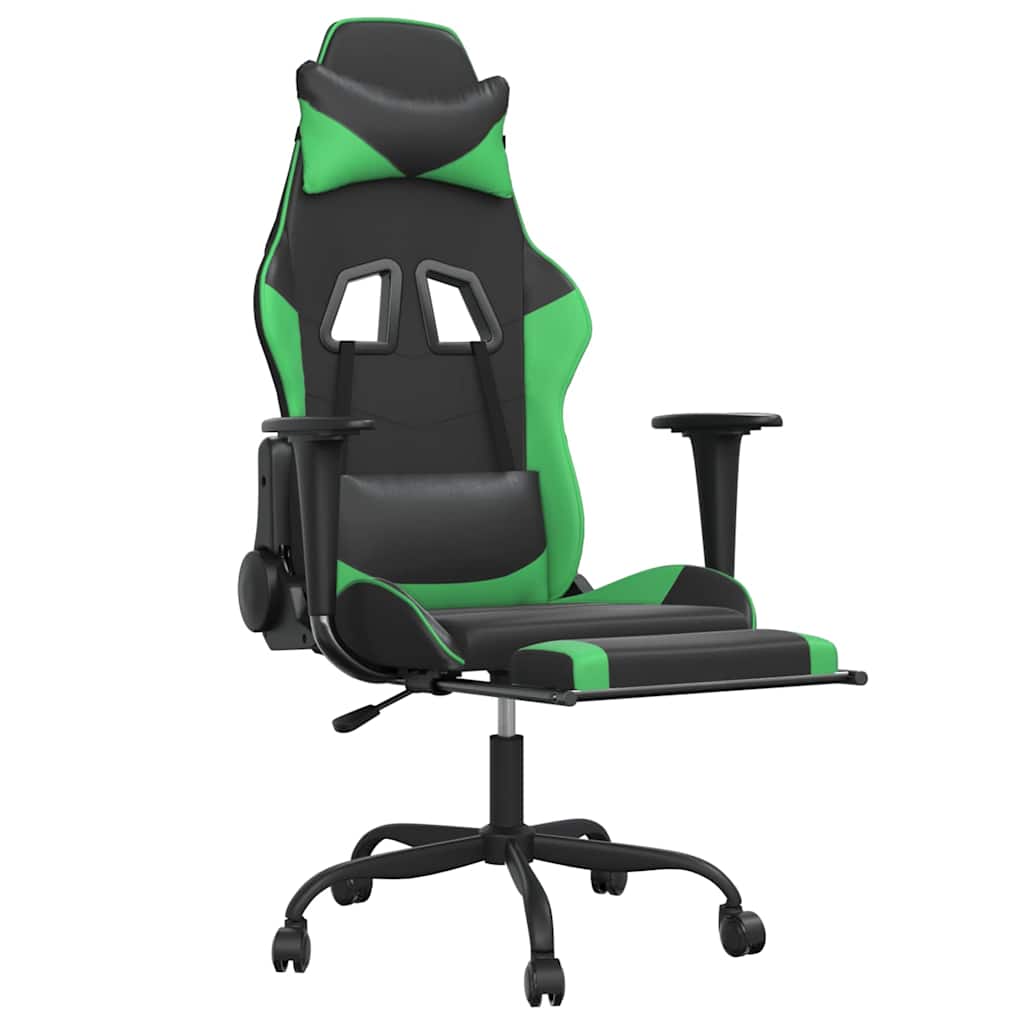 Vidaxl massage gamestoel met voetensteun kunstleer zwart en groen