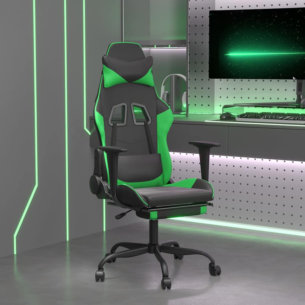 Vidaxl massage gamestoel met voetensteun kunstleer zwart en groen