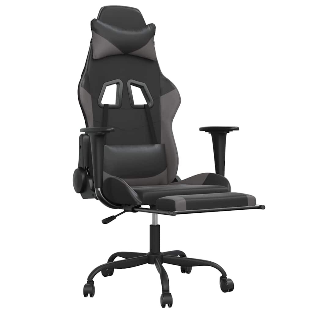 Vidaxl massage gamestoel met voetensteun kunstleer zwart en grijs