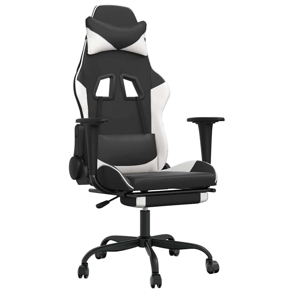 Vidaxl massage gamestoel met voetensteun kunstleer zwart wit