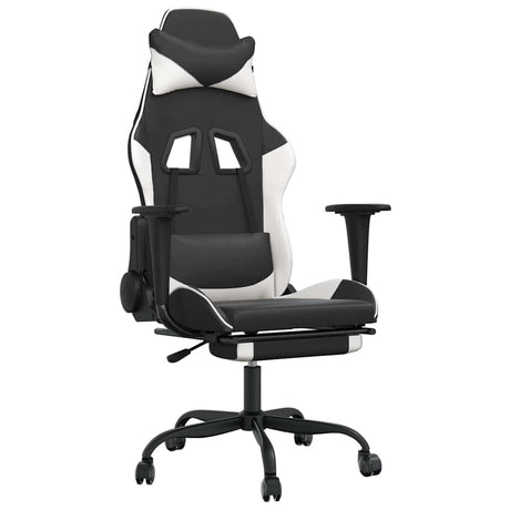 Vidaxl massage gamestoel met voetensteun kunstleer zwart wit