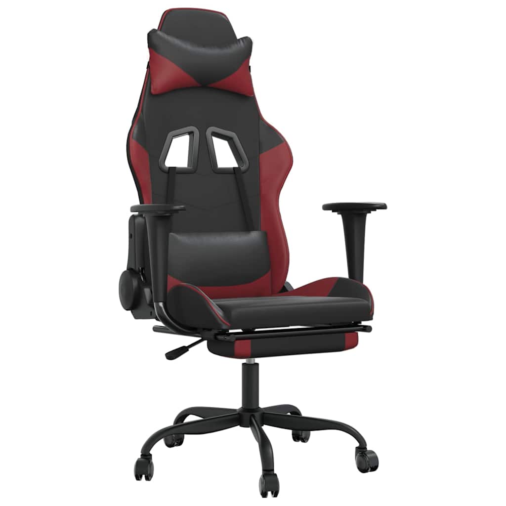Vidaxl massage gamestoel met voetensteun kunstleer zwart en wijnrood