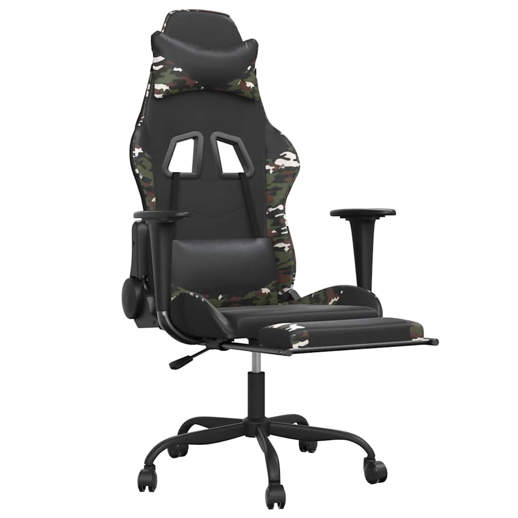 Vidaxl massage gamestoel met voetensteun kunstleer zwart camouflage