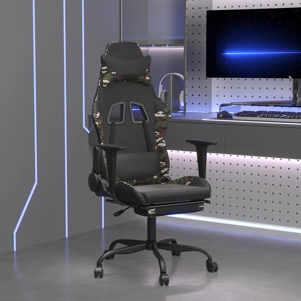 Vidaxl massage gamestoel met voetensteun kunstleer zwart camouflage