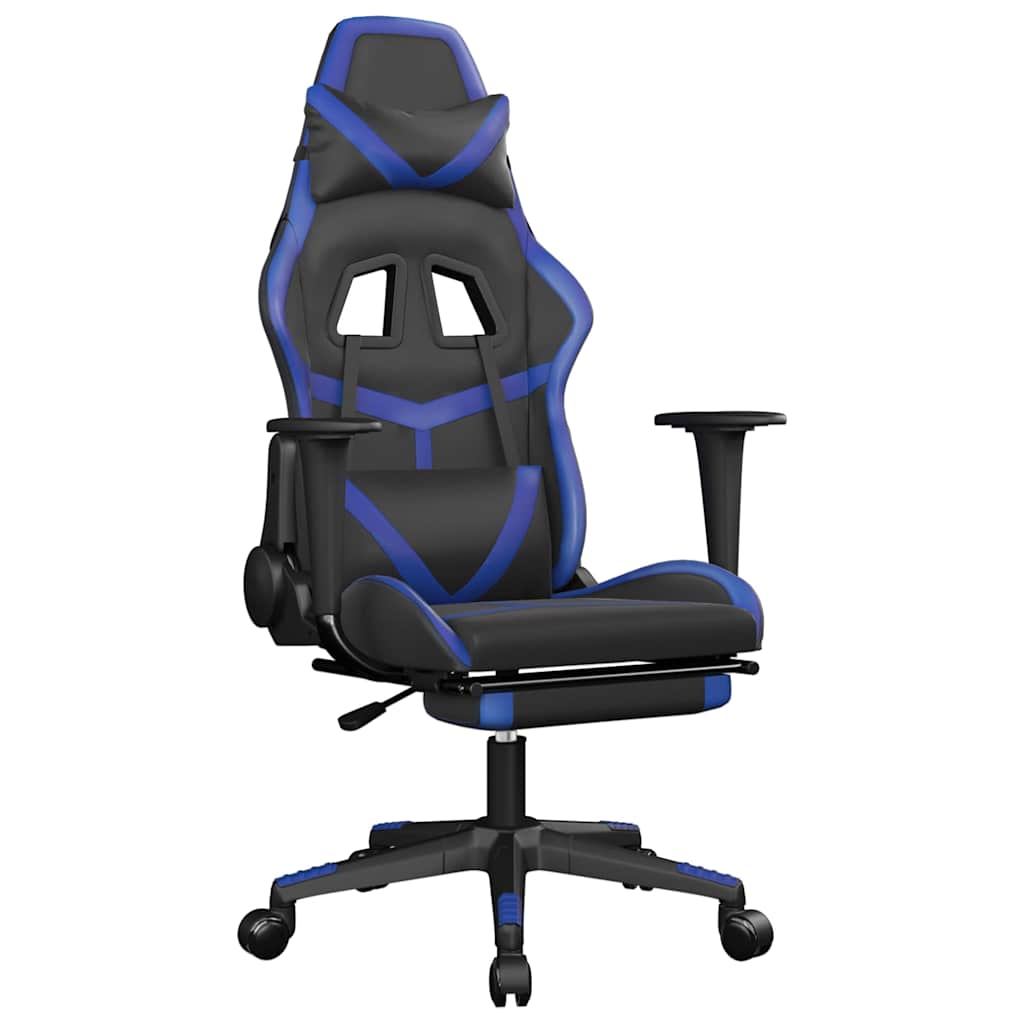 Vidaxl massage gamestoel met voetensteun kunstleer zwart en blauw