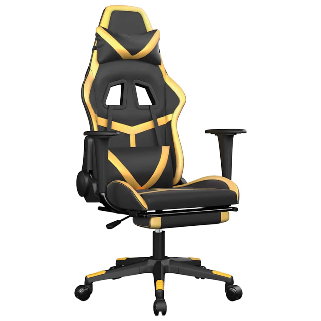 Vidaxl massage gamestoel met voetensteun kunstleer zwart goudkleurig
