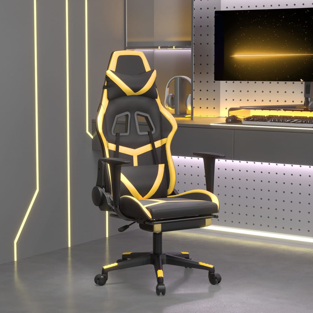 Vidaxl massage gamestoel met voetensteun kunstleer zwart goudkleurig