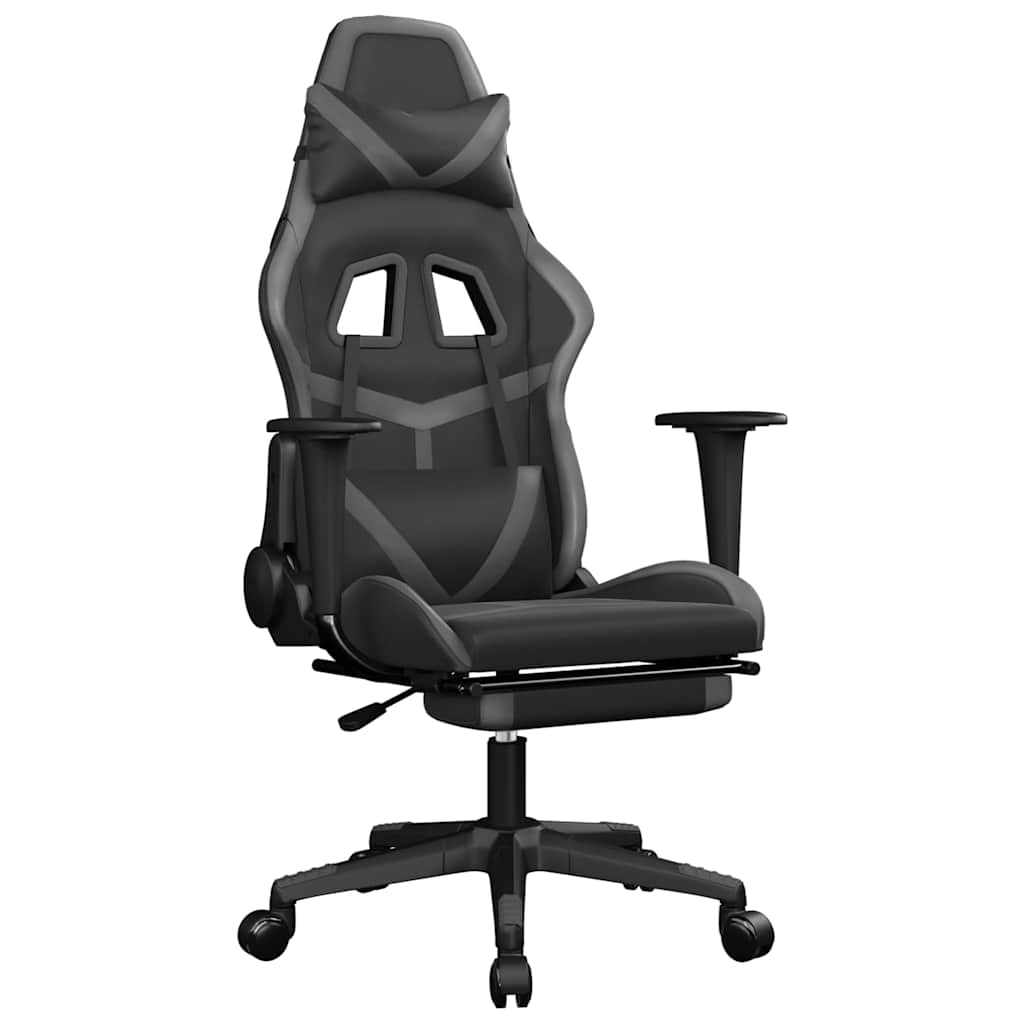 Vidaxl massage gamestoel met voetensteun kunstleer zwart en grijs