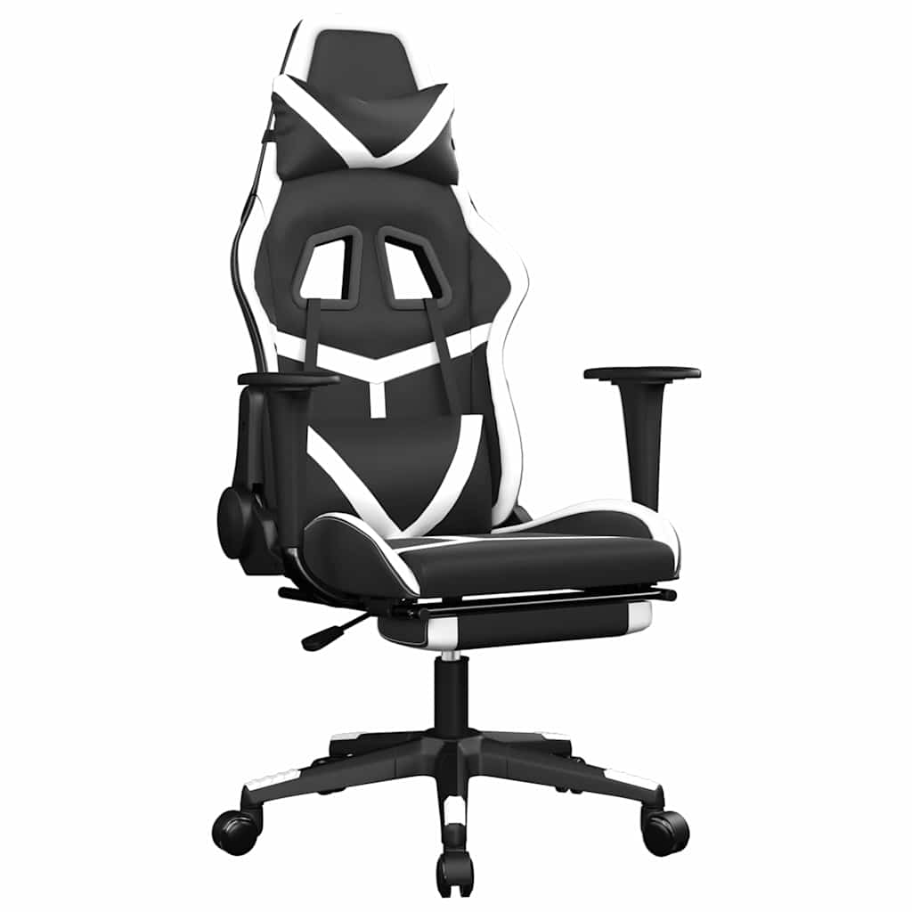 Vidaxl massage gamestoel met voetensteun kunstleer zwart en wit