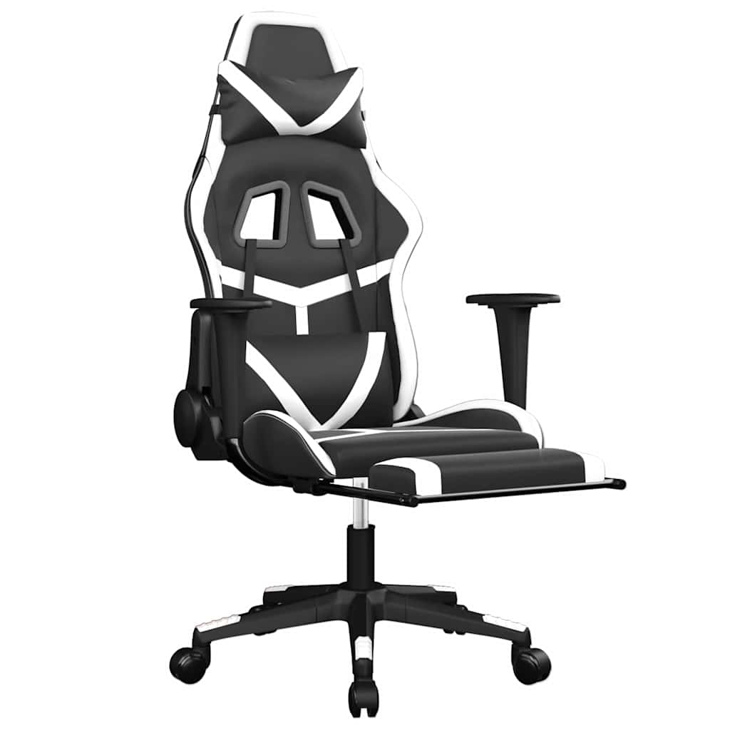 Vidaxl massage gamestoel met voetensteun kunstleer zwart en wit