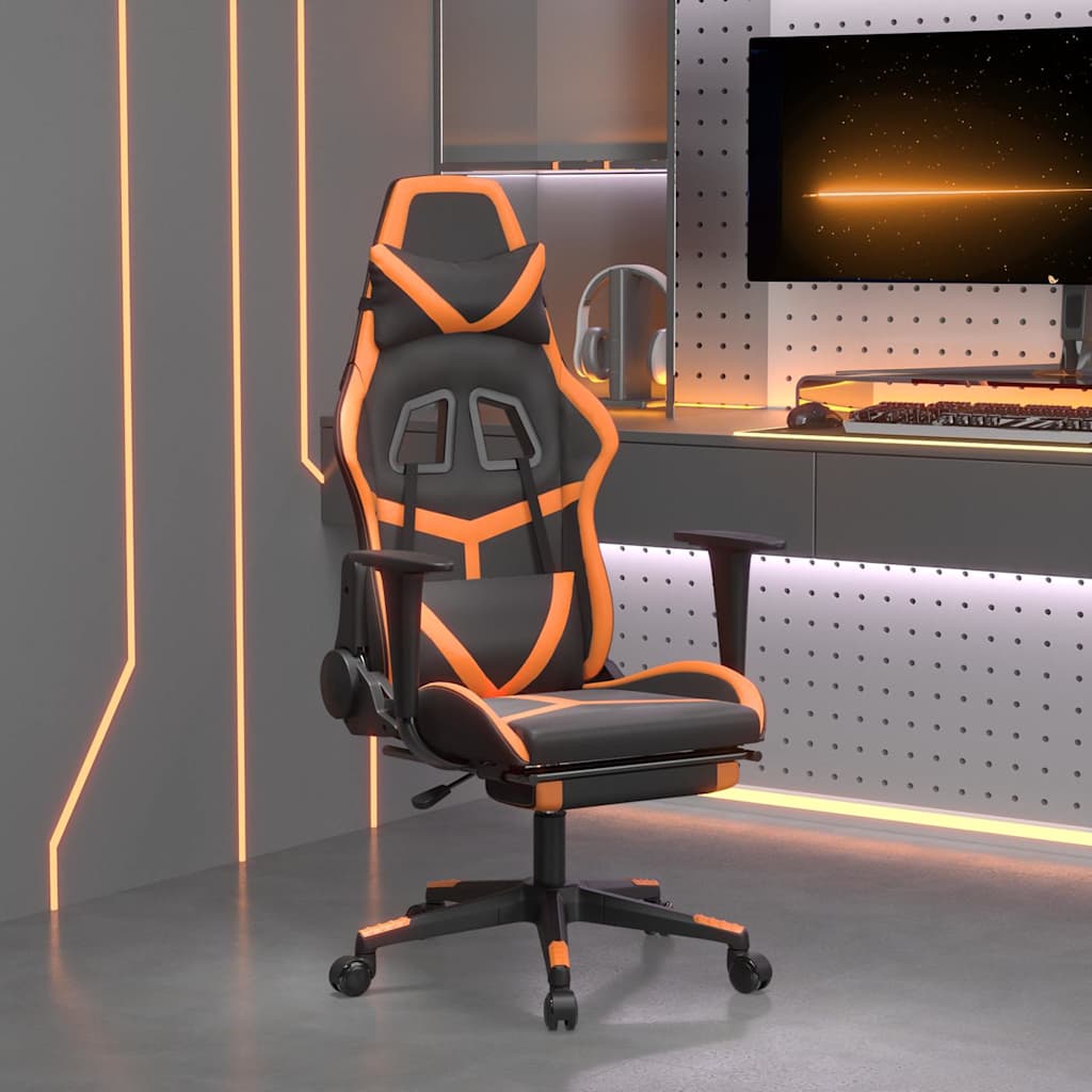 Vidaxl massage gamestoel met voetensteun kunstleer zwart en oranje