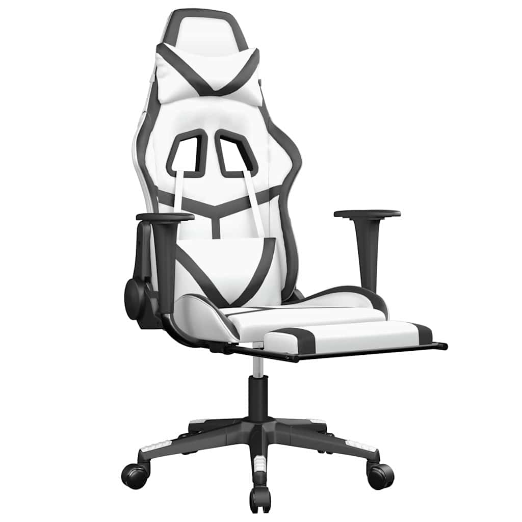 Vidaxl massage gamestoel met voetensteun kunstleer wit en zwart