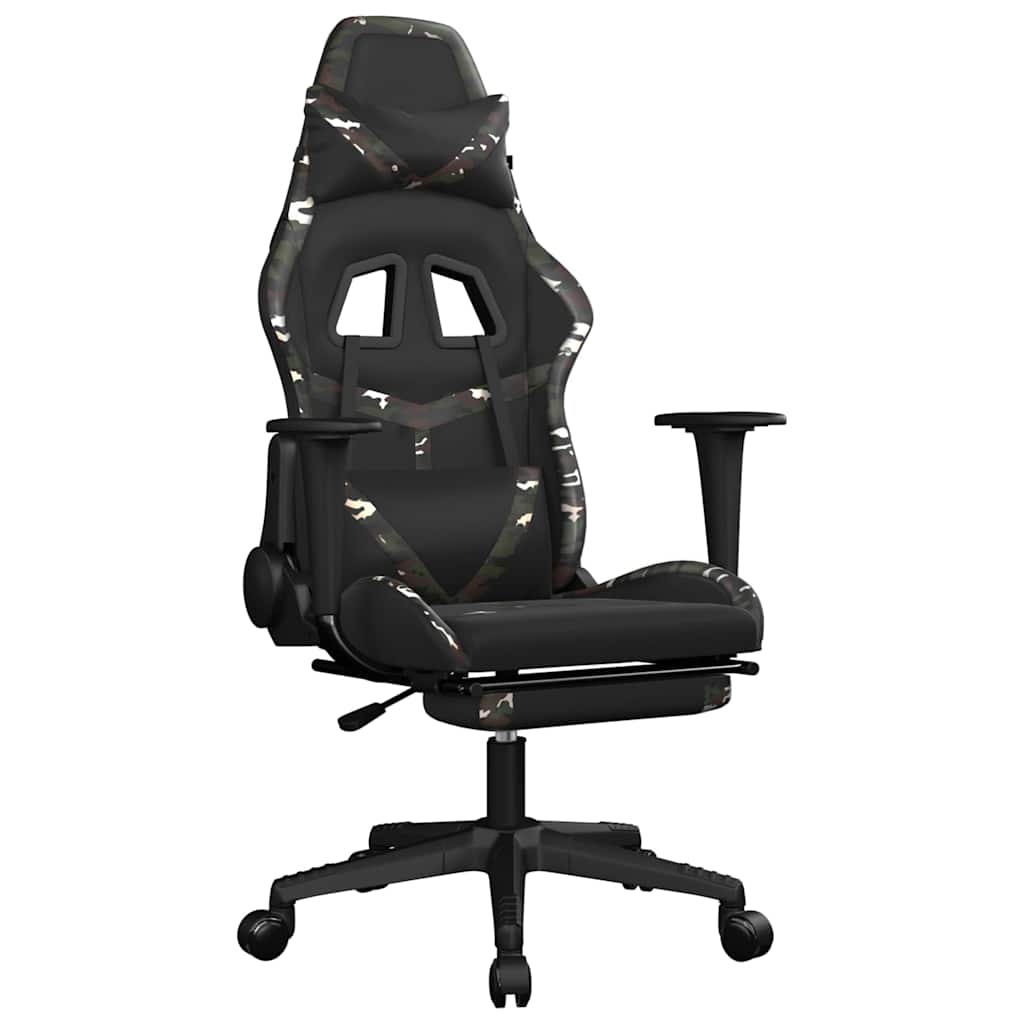 Vidaxl massage gamestoel met voetensteun kunstleer zwart en camouflage