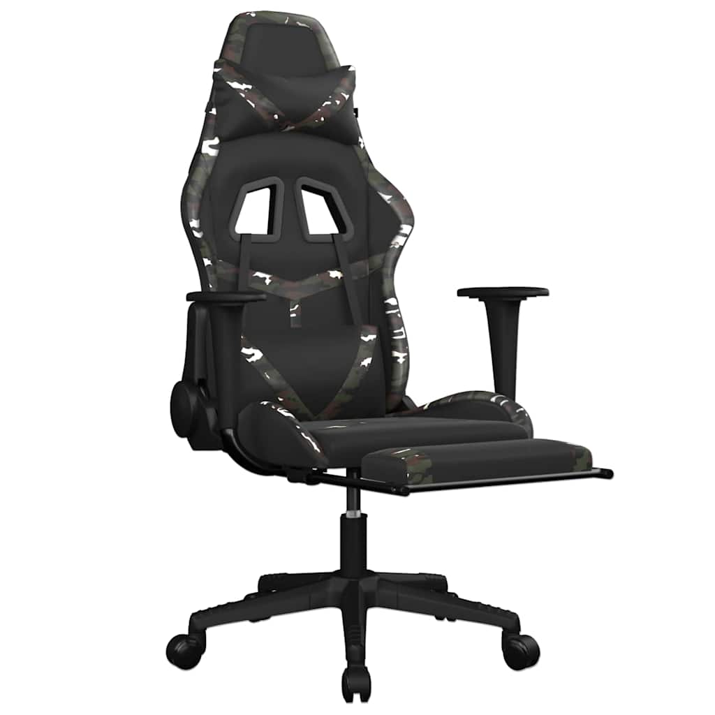 Vidaxl massage gamestoel met voetensteun kunstleer zwart en camouflage