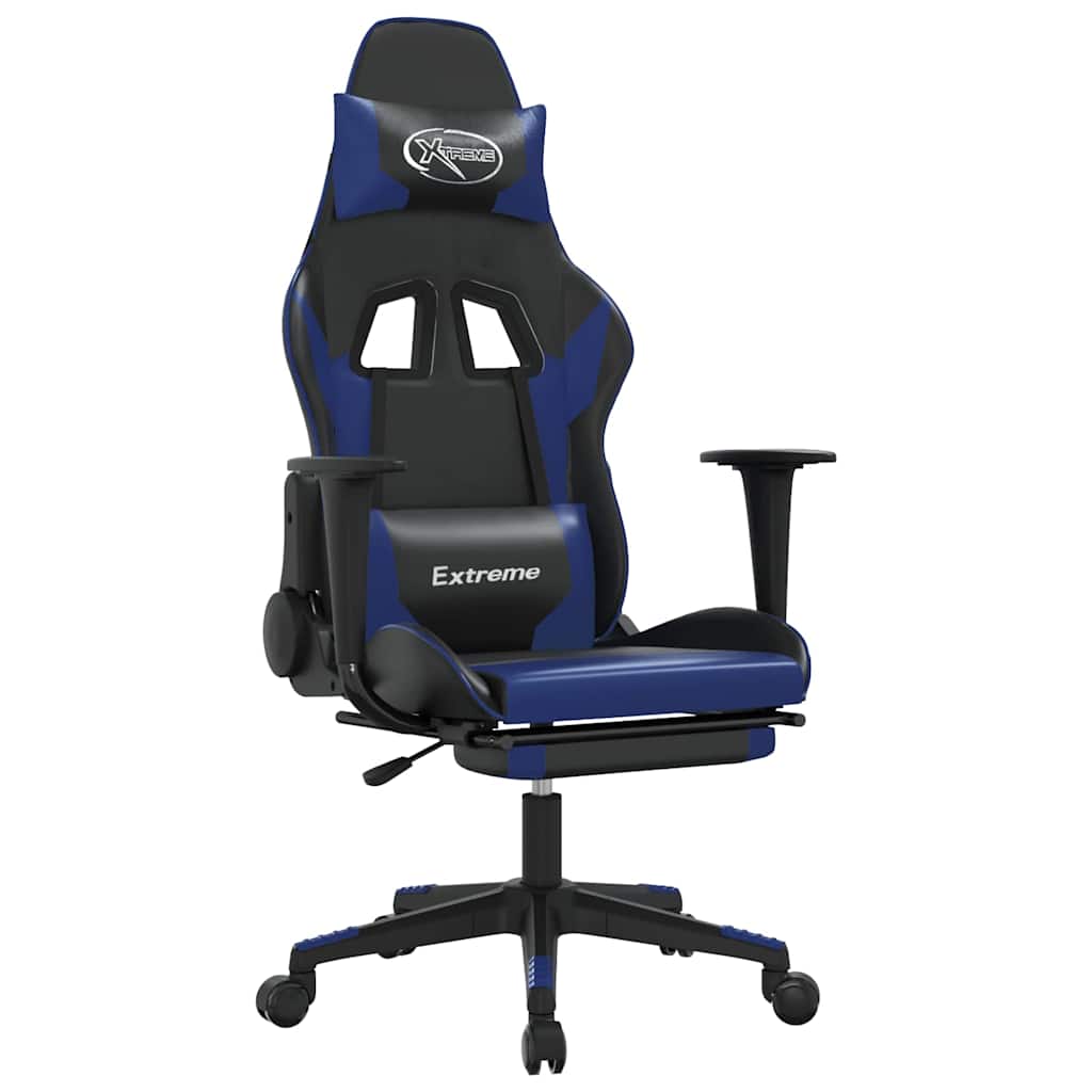 Vidaxl massage gamestoel met voetensteun kunstleer zwart en blauw