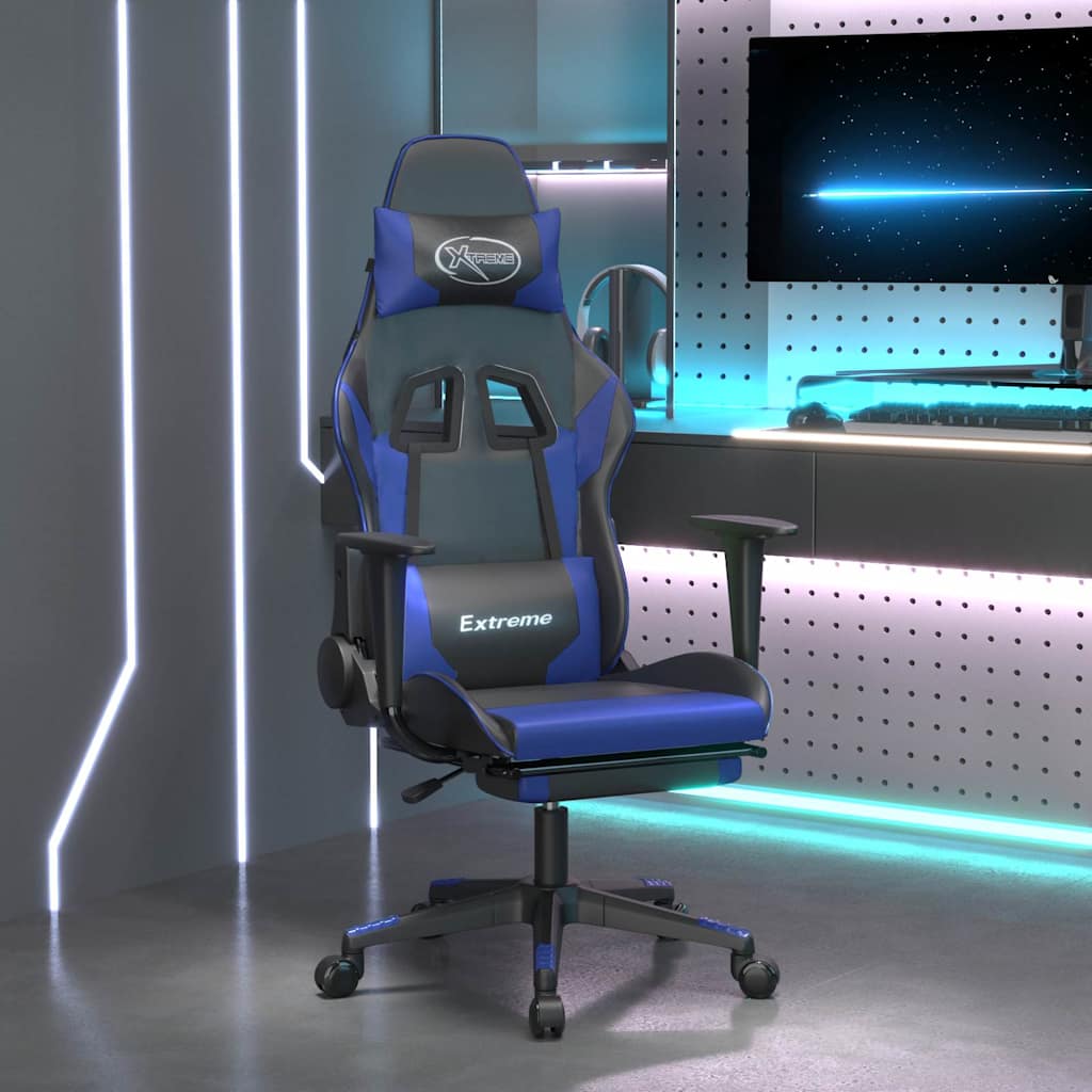 Vidaxl massage gamestoel met voetensteun kunstleer zwart en blauw