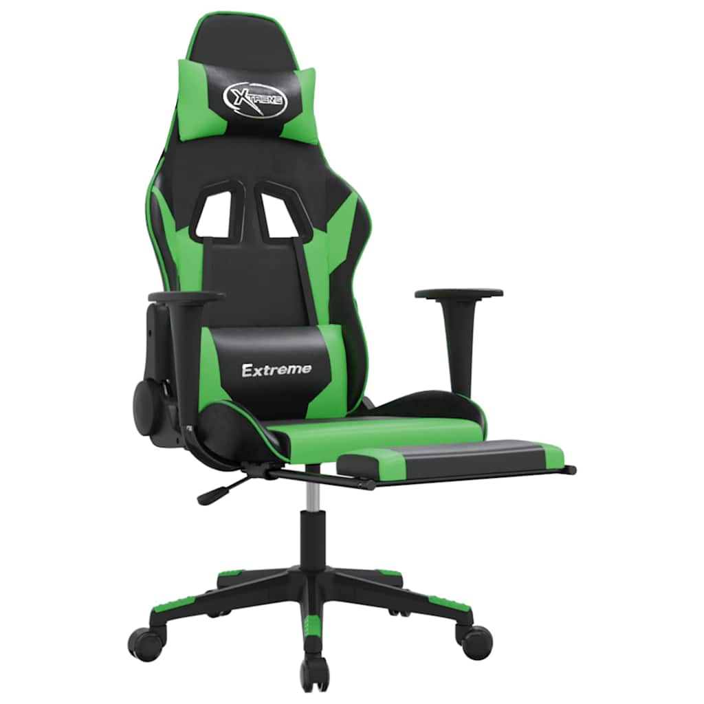 Vidaxl massage gamestoel met voetensteun kunstleer zwart en groen